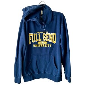 Full Send University Hoodie Sweatshirt Navy Blue Gold White Logo Size Medium